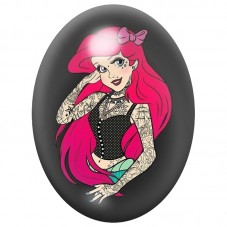 Cabochon en Verre Illustré Petite Sirène Punk aux Cheveux Roses 13x18, 18x25 ou 30x40mm pour la Création de Bijoux Fantaisie - D