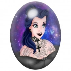 Cabochon en Verre Illustré Belle Gothique aux Cheveux Bleus 13x18, 18x25 ou 30x40mm pour la Création de Bijoux Fantaisie - DIY