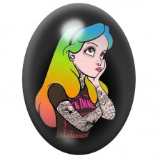 Cabochon en Verre Illustré Alice Rock aux Cheveux Arc-en-Ciel 13x18, 18x25 ou 30x40mm pour la Création de Bijoux Fantaisie - DIY