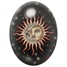 Cabochon en Verre Illustré Soleil et Lune sur Fond Noir 13x18, 18x25 ou 30x40mm pour la Création de Bijoux Fantaisie - DIY