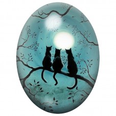 Cabochon en Verre Illustré Trois Chats sous la Lune 13x18, 18x25 ou 30x40mm pour la Création de Bijoux Fantaisie - DIY