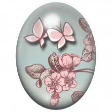 Cabochon en Verre Illustré Papillons Roses et Fleurs 13x18, 18x25 ou 30x40mm pour la Création de Bijoux Fantaisie - DIY