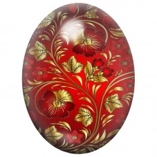 Cabochon en Verre Illustré Feuillage Doré sur Fond Rouge 13x18, 18x25 ou 30x40mm pour la Création de Bijoux Fantaisie - DIY
