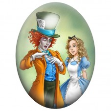 Cabochon en Verre Illustré Alice et le Chapelier Fou 13x18, 18x25 ou 30x40mm pour la Création de Bijoux Fantaisie - DIY
