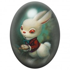 Cabochon en Verre Illustré Lapin Blanc à la Montre 13x18, 18x25 ou 30x40mm pour la Création de Bijoux Fantaisie - DIY