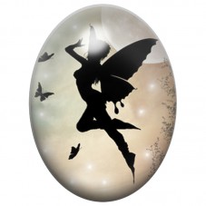 Cabochon en Verre Illustré Silhouette de Fée aux Papillons 13x18, 18x25 ou 30x40mm pour la Création de Bijoux Fantaisie - DIY