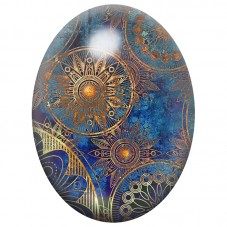 Cabochon en Verre Illustré Mandala Solaire Bleu et Cuivre 13x18, 18x25 ou 30x40mm pour la Création de Bijoux Fantaisie - DIY