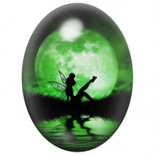 Cabochon en Verre Illustré Fée sous la Lune Verte 13x18, 18x25 ou 30x40mm pour la Création de Bijoux Fantaisie - DIY