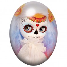 Cabochon en Verre Illustré Poupée Calavera aux Fleurs Orange 13x18, 18x25 ou 30x40mm pour la Création de Bijoux Fantaisie - DIY