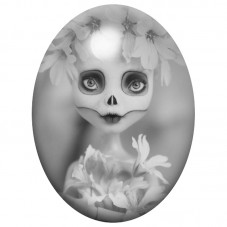 Cabochon en Verre Illustré Poupée Calavera aux Fleurs Blanches 13x18, 18x25 ou 30x40mm pour la Création de Bijoux Fantaisie - DI