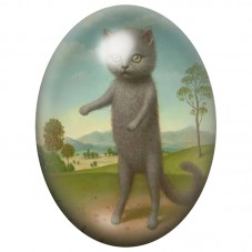 Cabochon en Verre Illustré Chat Étrange dans la Campagne 13x18, 18x25 ou 30x40mm pour la Création de Bijoux Fantaisie - DIY