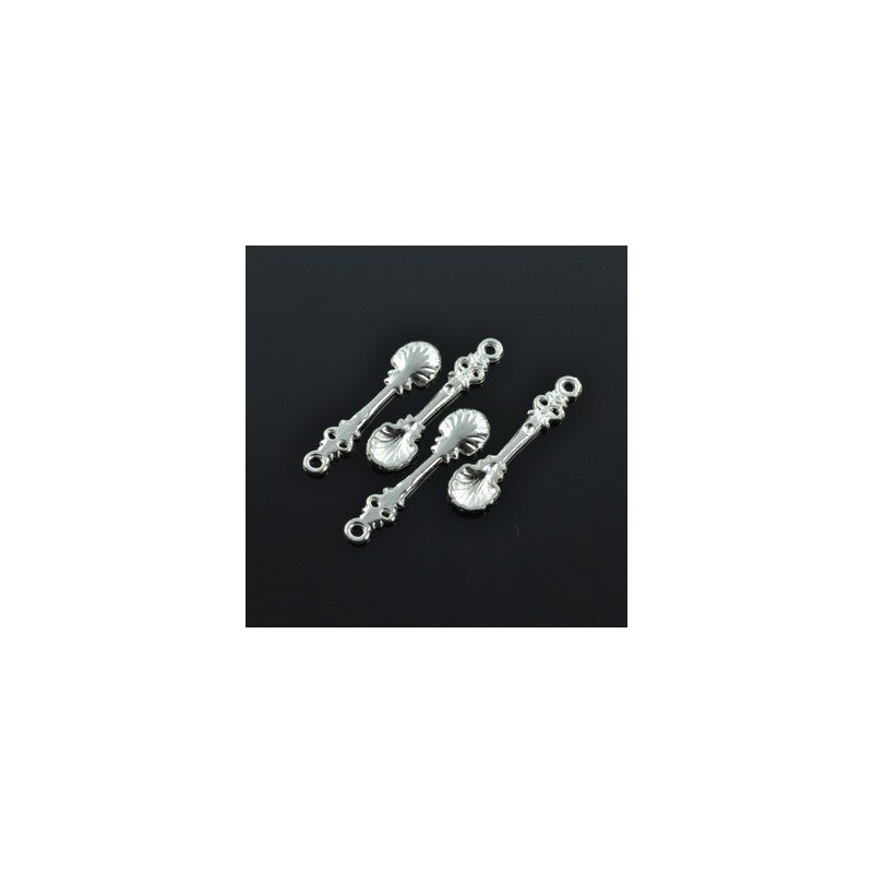 5 Breloques Cuillère Coquillage Argentée 33mm