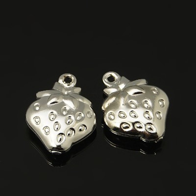 6 Breloques Fraise Argentée 11x15mm