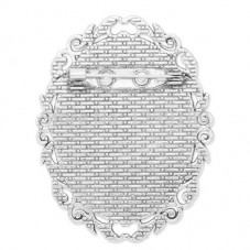 Support Broche Ornement Argenté pour Cabochon Ovale 30x40mm
