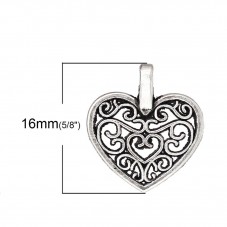 5 Breloques Coeur Ajouré Filigrane Argenté 14x16mm Saint Valentin