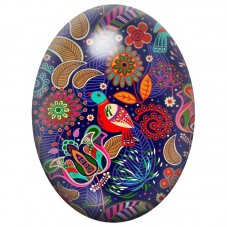 Cabochon en Verre Illustré Oiseau Folk au Jardin Nocturne 13x18, 18x25 ou 30x40mm pour la Création de Bijoux Fantaisie - DIY