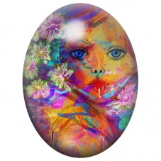 Cabochon en Verre Illustré Visage de Femme aux Fleurs et Papillons 13x18, 18x25 ou 30x40mm pour la Création de Bijoux Fantaisie 
