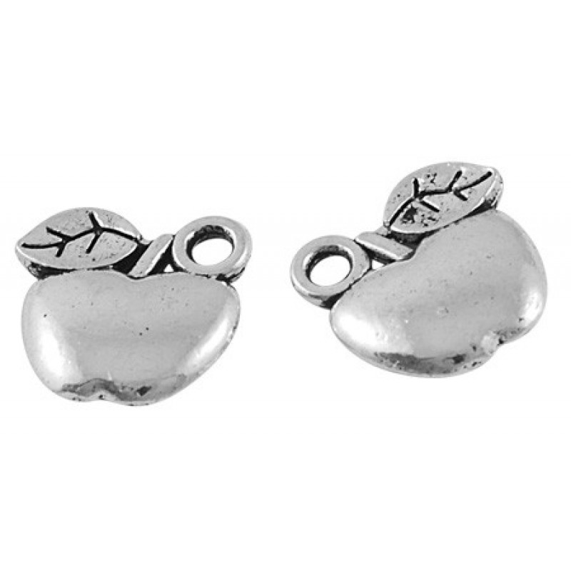 5 Breloques Fruit Pomme Argenté 11x11mm