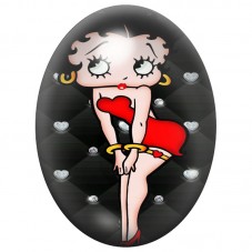 Cabochon en Verre Illustré Betty Boop en Robe Rouge au Cœur 13x18, 18x25 ou 30x40mm pour la Création de Bijoux Fantaisie - DIY
