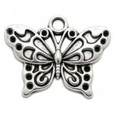 4 Breloques Papillon Argenté à Strasser 25x19mm pour la Création de Bijoux Fantaisie - DIY