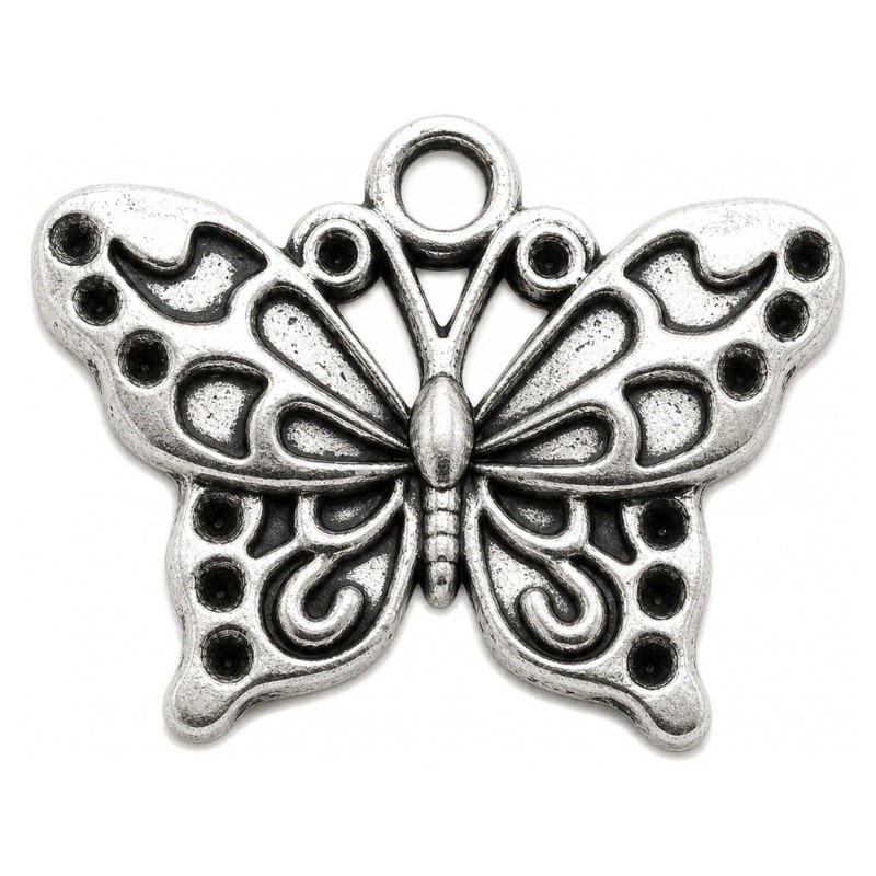 4 Breloques Papillon Argenté à Strasser 25x19mm