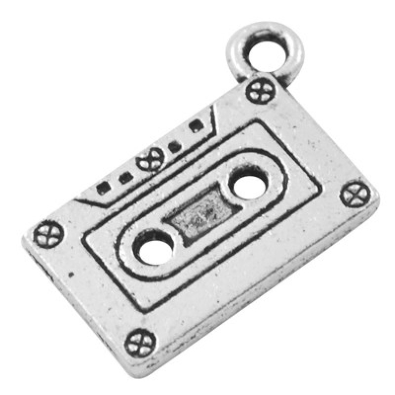4 Breloques Cassette Audio Argentée 20x13mm