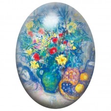 Cabochon en Verre Illustré Bouquet Bleu et Fruits de Chagall 13x18, 18x25 ou 30x40mm pour la Création de Bijoux Fantaisie - DIY