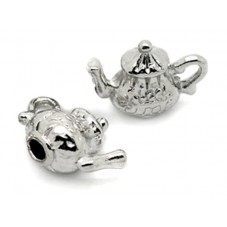 3 Breloques Théière Argentée Thème Alice au Pays des Merveilles 12x15mm