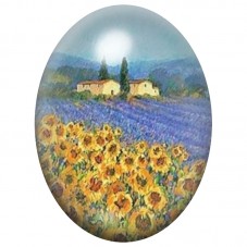 Cabochon en Verre Illustré Champ de Tournesols et de Lavande 13x18, 18x25 ou 30x40mm pour la Création de Bijoux Fantaisie - DIY