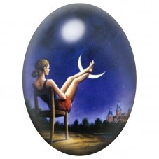 Cabochon en Verre Illustré Femme Jouant avec la Lune 13x18, 18x25 ou 30x40mm pour la Création de Bijoux Fantaisie - DIY