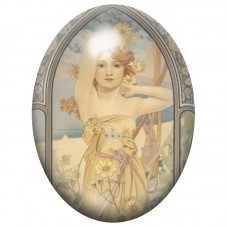 Cabochon en Verre Illustré Femme aux Marguerites Face à la Mer 13x18, 18x25 ou 30x40mm pour la Création de Bijoux Fantaisie - DI