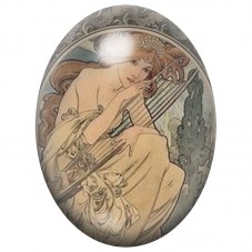 Cabochon en Verre Illustré Musicienne Art Nouveau à la Harpe 13x18, 18x25 ou 30x40mm pour la Création de Bijoux Fantaisie - DIY