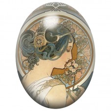Cabochon en Verre Illustré Profil Art Nouveau aux Cheveux Bleus 13x18, 18x25 ou 30x40mm pour la Création de Bijoux Fantaisie - D