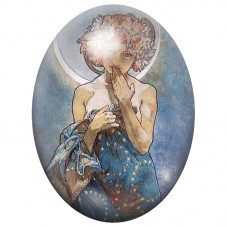 Cabochon en Verre Illustré Femme Art Nouveau en Robe Bleue 13x18, 18x25 ou 30x40mm pour la Création de Bijoux Fantaisie - DIY