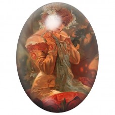 Cabochon en Verre Illustré Femme Art Nouveau en Robe Orange 13x18, 18x25 ou 30x40mm pour la Création de Bijoux Fantaisie - DIY