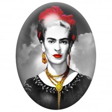 Cabochon en Verre Illustré Frida Kahlo au Foulard Rouge 13x18, 18x25 ou 30x40mm pour la Création de Bijoux Fantaisie - DIY