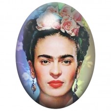Cabochon en Verre Illustré Frida Kahlo à la Couronne de Fleurs Pastel 13x18, 18x25 ou 30x40mm pour la Création de Bijoux Fantais
