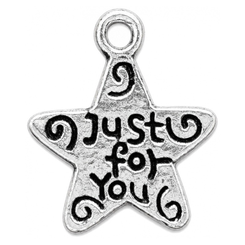 10 Breloques Etoile "Just for You" Argenté 14x11.5mm