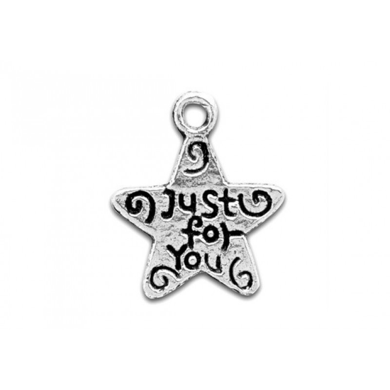 10 Breloques Etoile "Just for You" Argenté 14x11.5mm