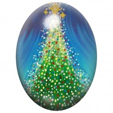 Cabochon en Verre Illustré Sapin Lumineux sous l’Étoile Dorée 13x18, 18x25 ou 30x40mm pour la Création de Bijoux Fantaisie - DIY