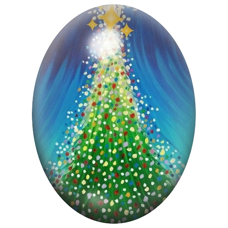 Cabochon en Verre Illustré Sapin Lumineux sous l’Étoile Dorée 13x18, 18x25 ou 30x40mm