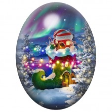Cabochon en Verre Illustré Maison de Lutin sous les Aurores Boréales 13x18, 18x25 ou 30x40mm pour la Création de Bijoux Fantaisi
