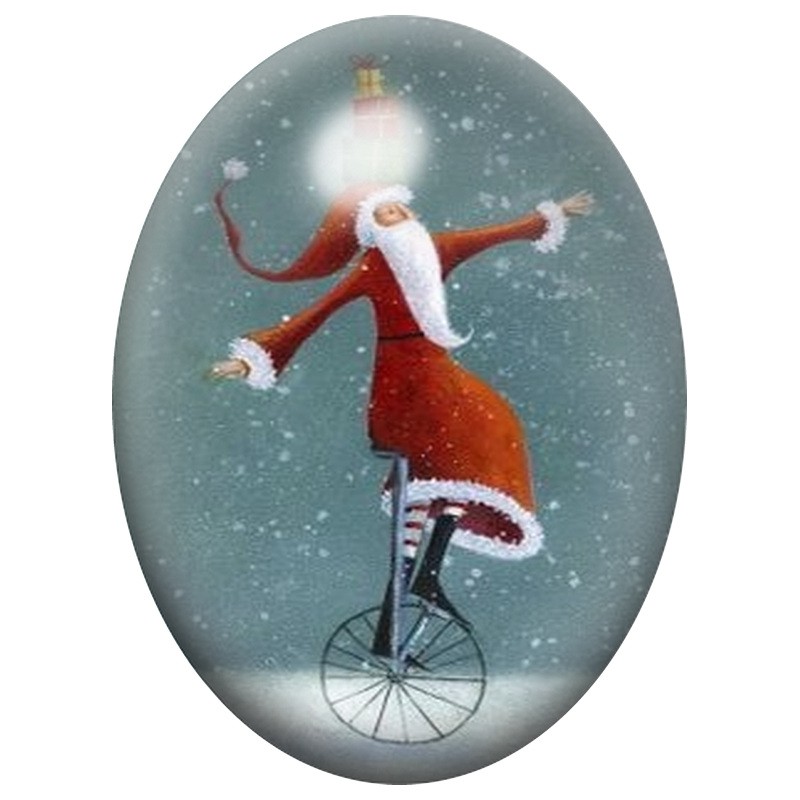 Cabochon en Verre Illustré Père Noël sur un Monocycle 13x18, 18x25 ou 30x40mm