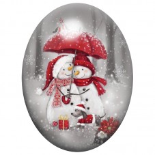 Cabochon en Verre Illustré Deux Bonhommes de Neige sous un Parapluie 13x18, 18x25 ou 30x40mm pour la Création de Bijoux Fantaisi