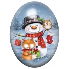 Cabochon en Verre Illustré Bonhomme de Neige avec les Animaux 13x18, 18x25 ou 30x40mm pour la Création de Bijoux Fantaisie - DIY