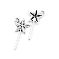 4 Breloques Baguette Magique Argentée 25x13mm