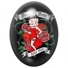 Cabochon en Verre Illustré Betty Boop Rockabilly aux Roses Rouges 13x18, 18x25 ou 30x40mm pour la Création de Bijoux Fantaisie -