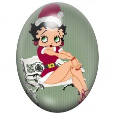 Cabochon en Verre Illustré Betty Boop Assise en Mère Noël 13x18, 18x25 ou 30x40mm pour la Création de Bijoux Fantaisie - DIY