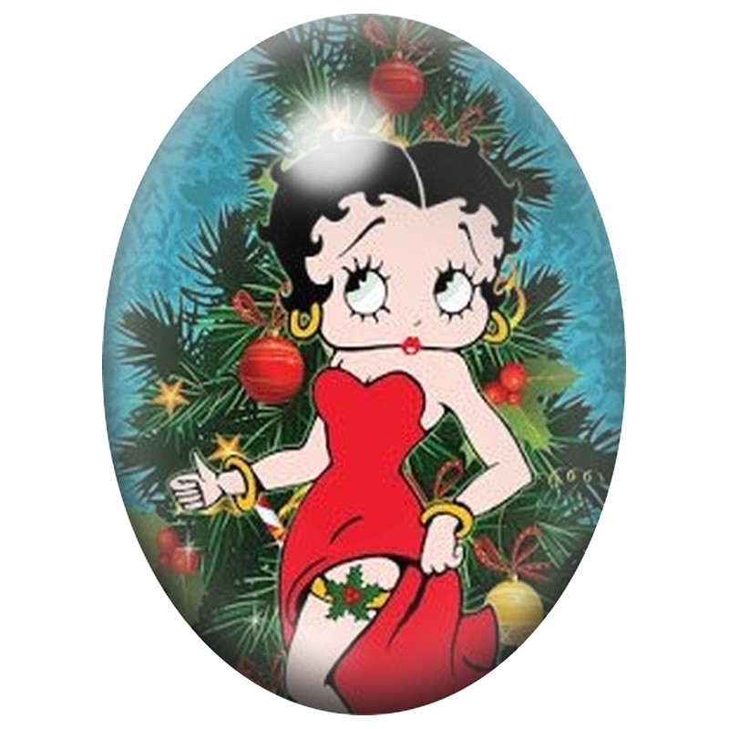 Cabochon en Verre Illustré Betty Boop en Robe Rouge de Noël 13x18, 18x25 ou 30x40mm