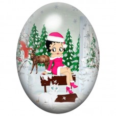 Cabochon en Verre Illustré Betty Boop avec le Renne de Noël 13x18, 18x25 ou 30x40mm pour la Création de Bijoux Fantaisie - DIY